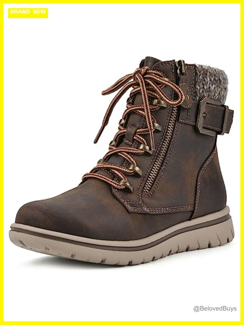Cushioned Lace Up City Hiker Ankle Bootie with Functional Zipper